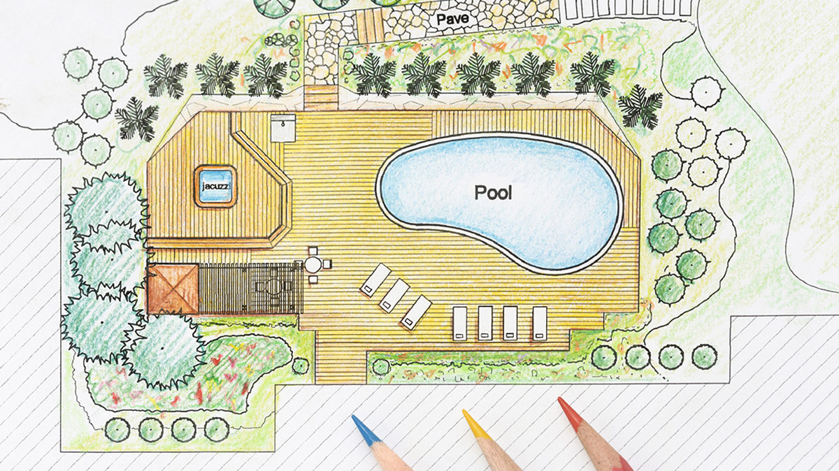 Backyard deck and landscaping plan