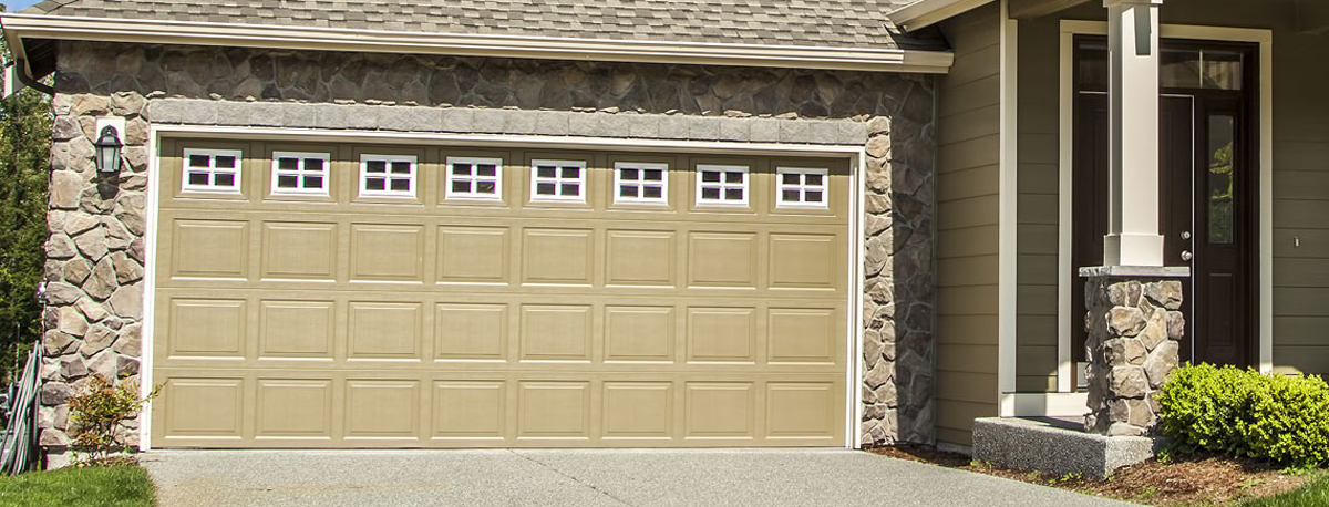 Garage door installed on stone house