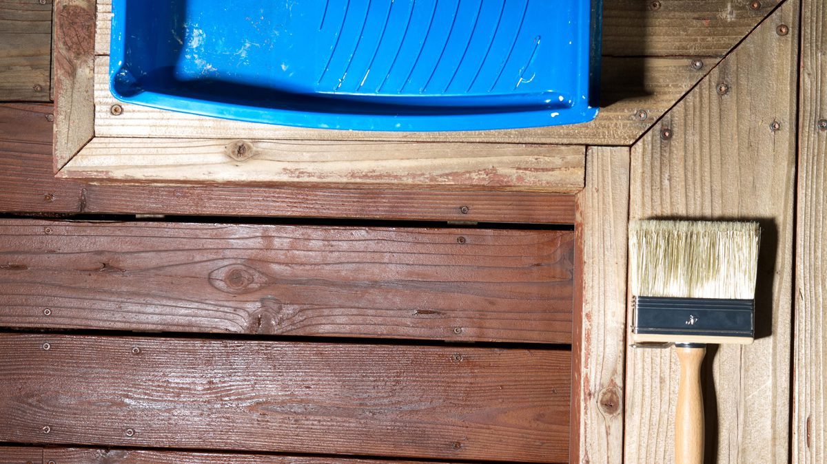 Deck in the process of being stained