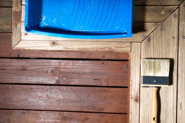 Deck in the process of being stained